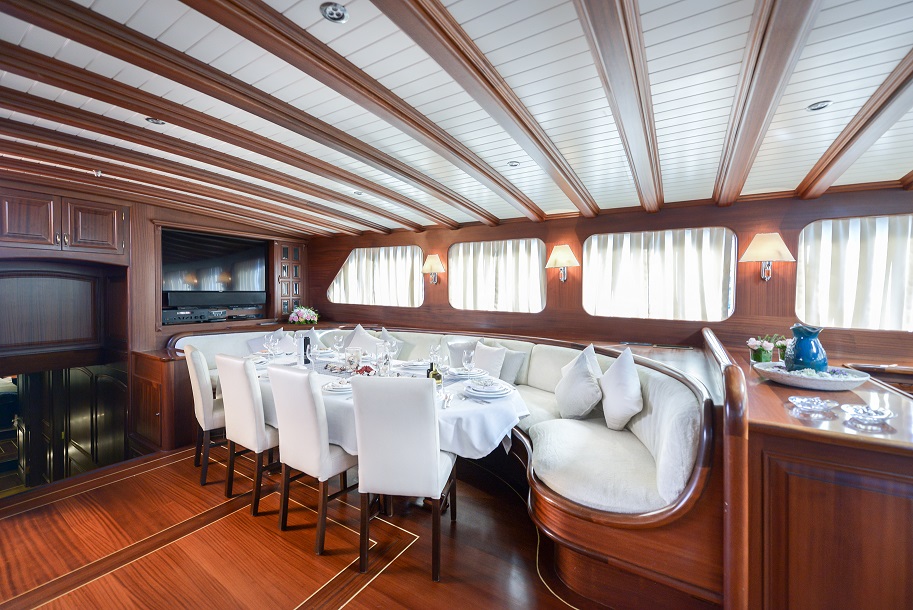 Lady Christa gulet for charter - salon dining area